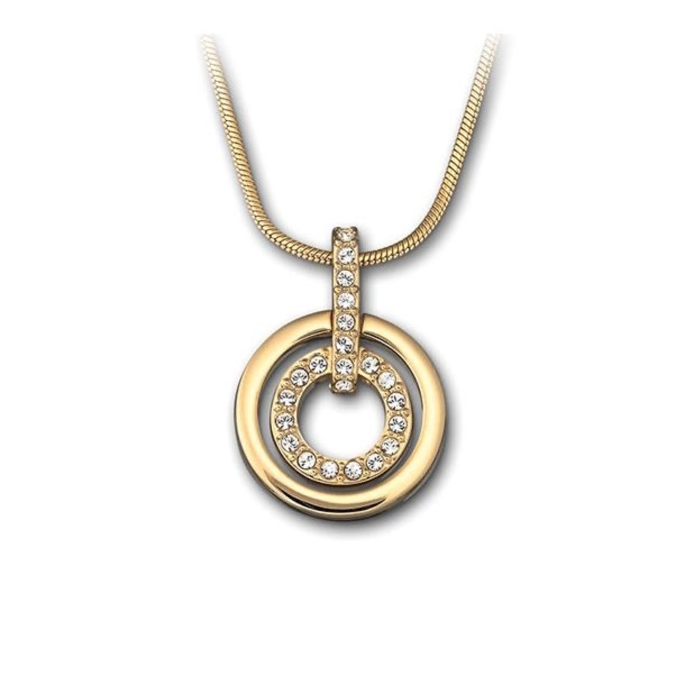 NWT Swarovski Gold Double Circle Pendant Necklace